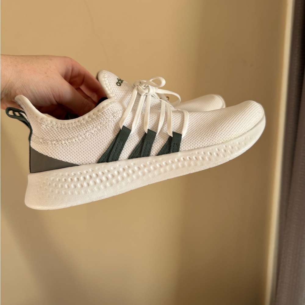 Adidas Women's White and Dark Green Sneakers